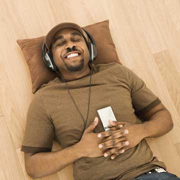 man listening to meditation