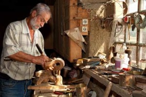 Man doing wood carving for relaxation