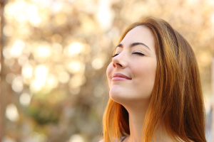 Woman doing a quiet centering meditation 